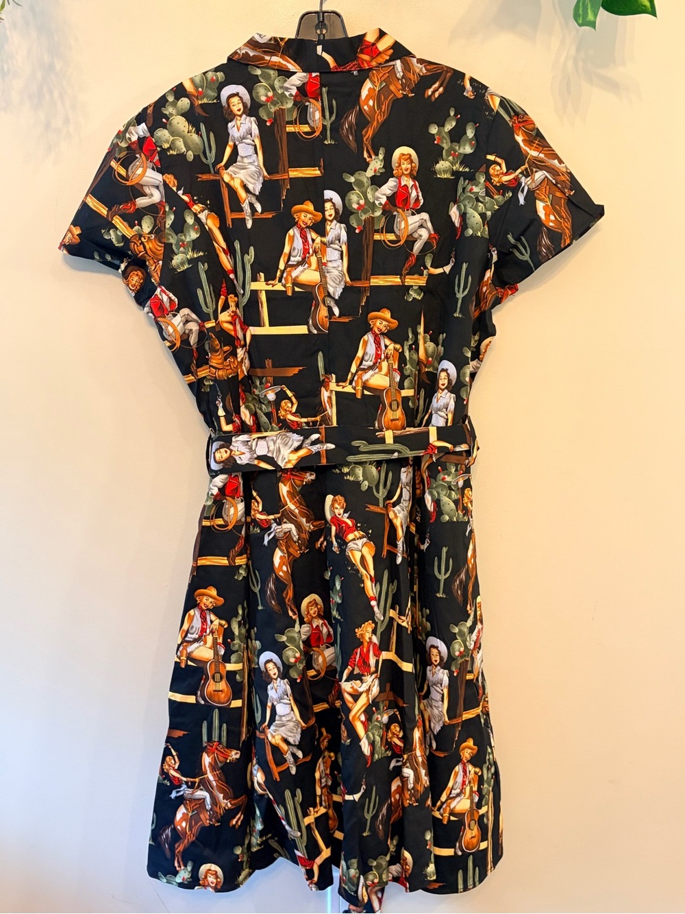 Western Cowgirl Rodeo Novelty Print Shirt Dress Ranchwear Pockets - Picture 7 of 7